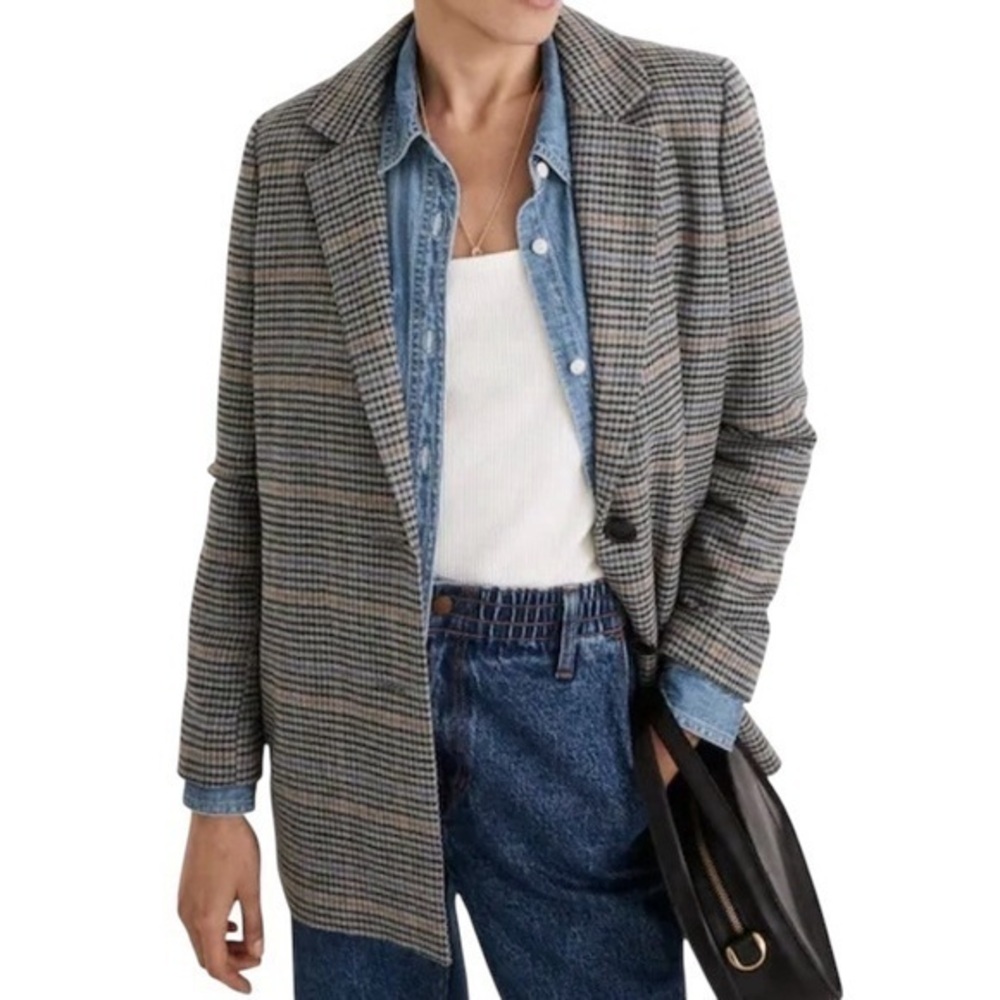 Madewell Dorset Blazer Browne Plaid Wool Blend Oversized Style NB248 Size XXS